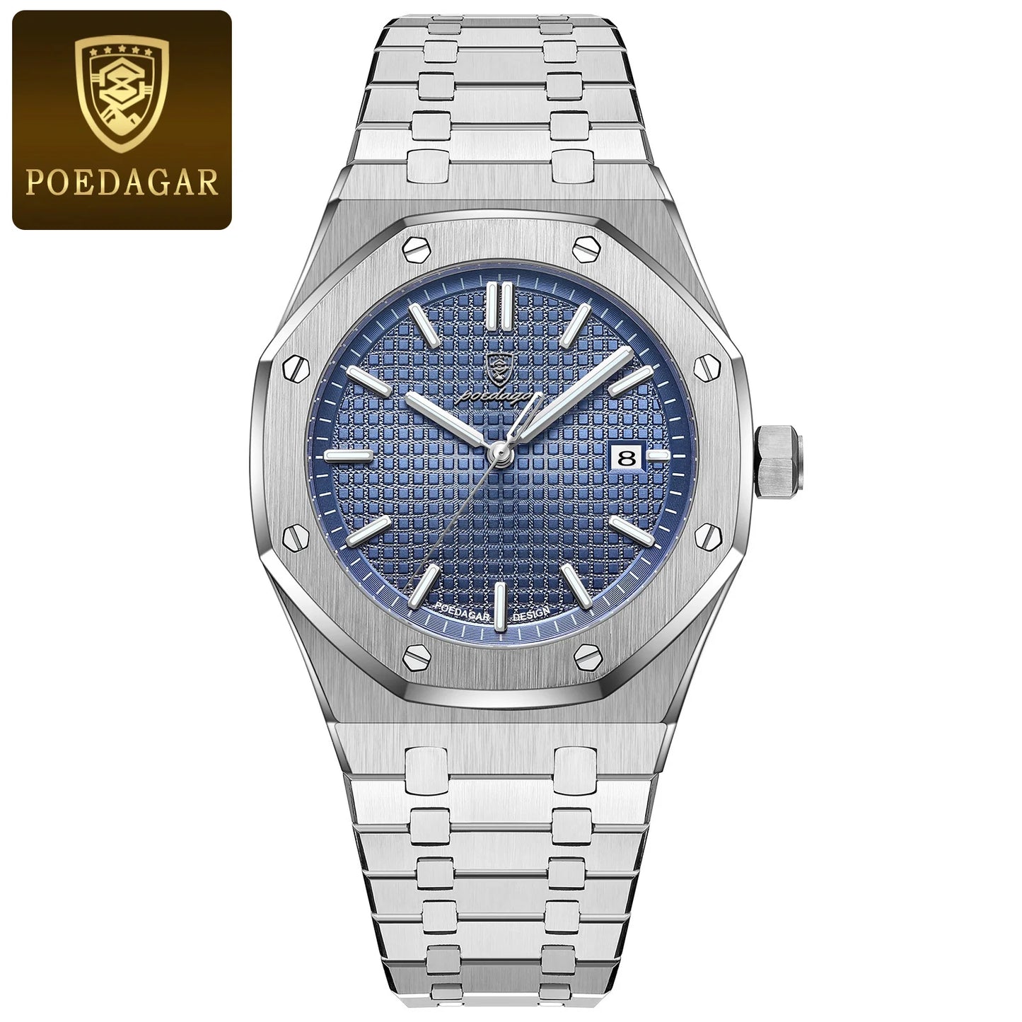 POEDAGAR Hot selling waterproof luminous calendar stainless steel men's square watch student trend business quartz watch