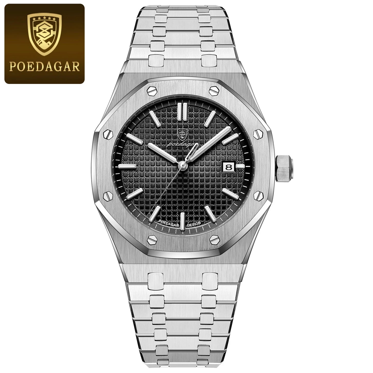 POEDAGAR Hot selling waterproof luminous calendar stainless steel men's square watch student trend business quartz watch