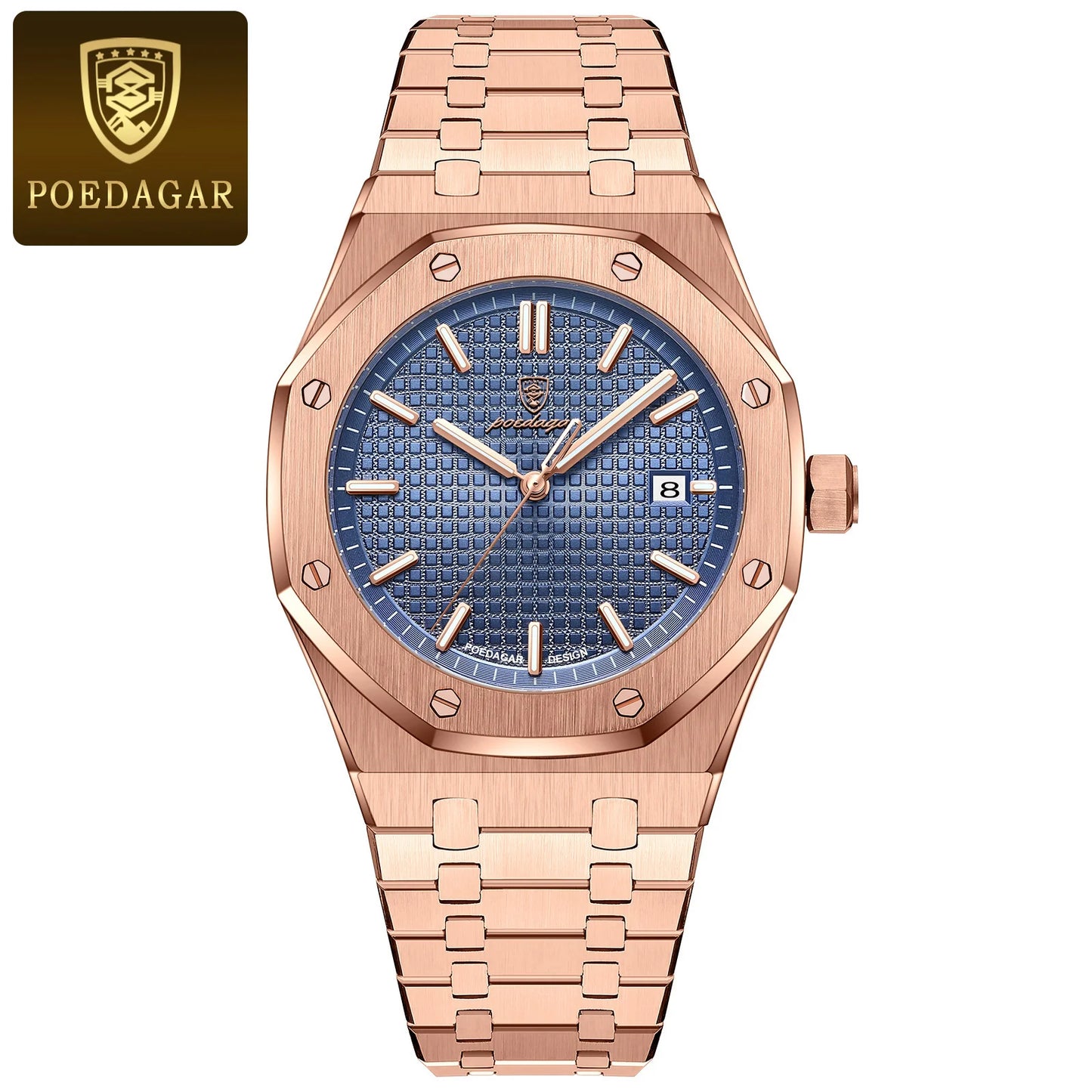 POEDAGAR Hot selling waterproof luminous calendar stainless steel men's square watch student trend business quartz watch