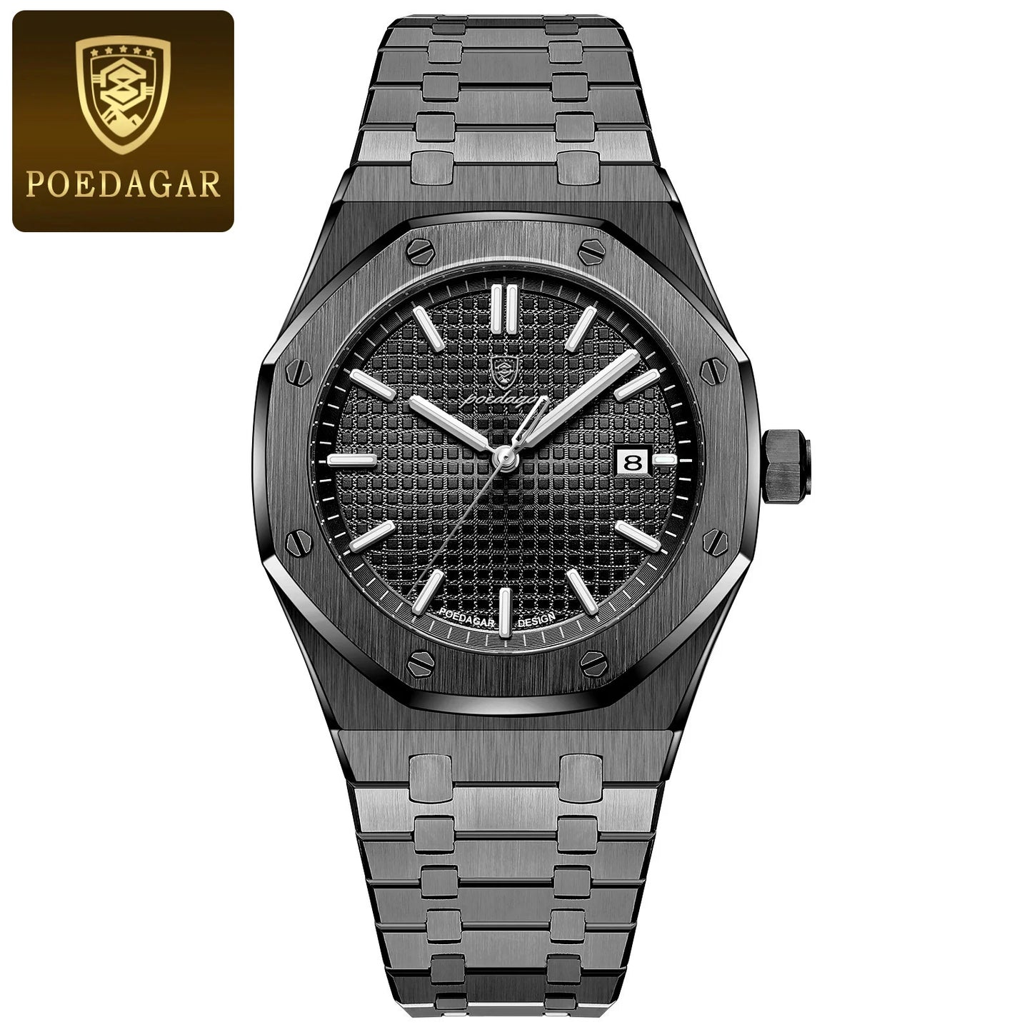 POEDAGAR Hot selling waterproof luminous calendar stainless steel men's square watch student trend business quartz watch