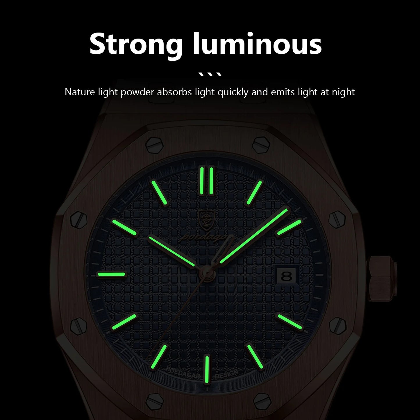 POEDAGAR Hot selling waterproof luminous calendar stainless steel men's square watch student trend business quartz watch