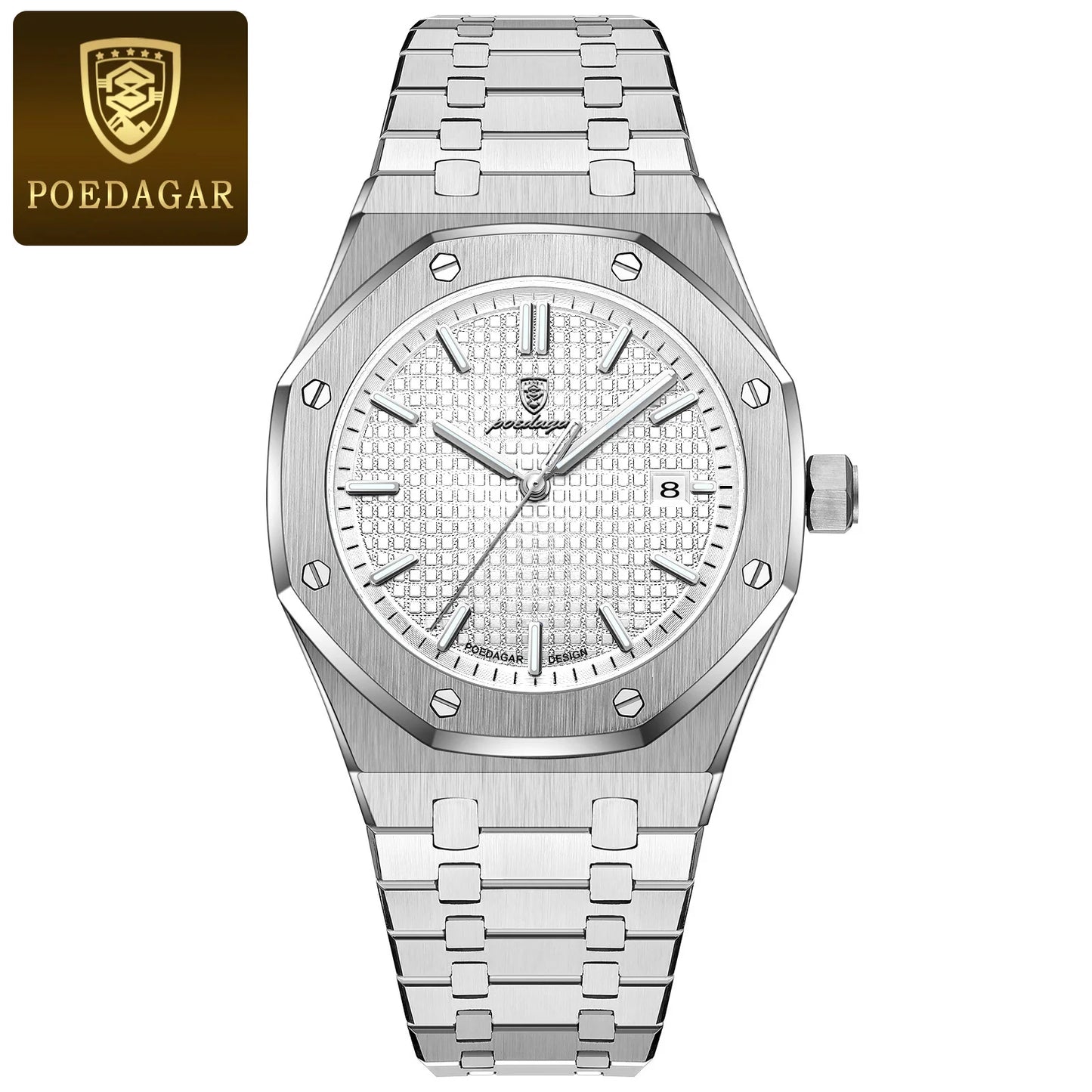 POEDAGAR Hot selling waterproof luminous calendar stainless steel men's square watch student trend business quartz watch