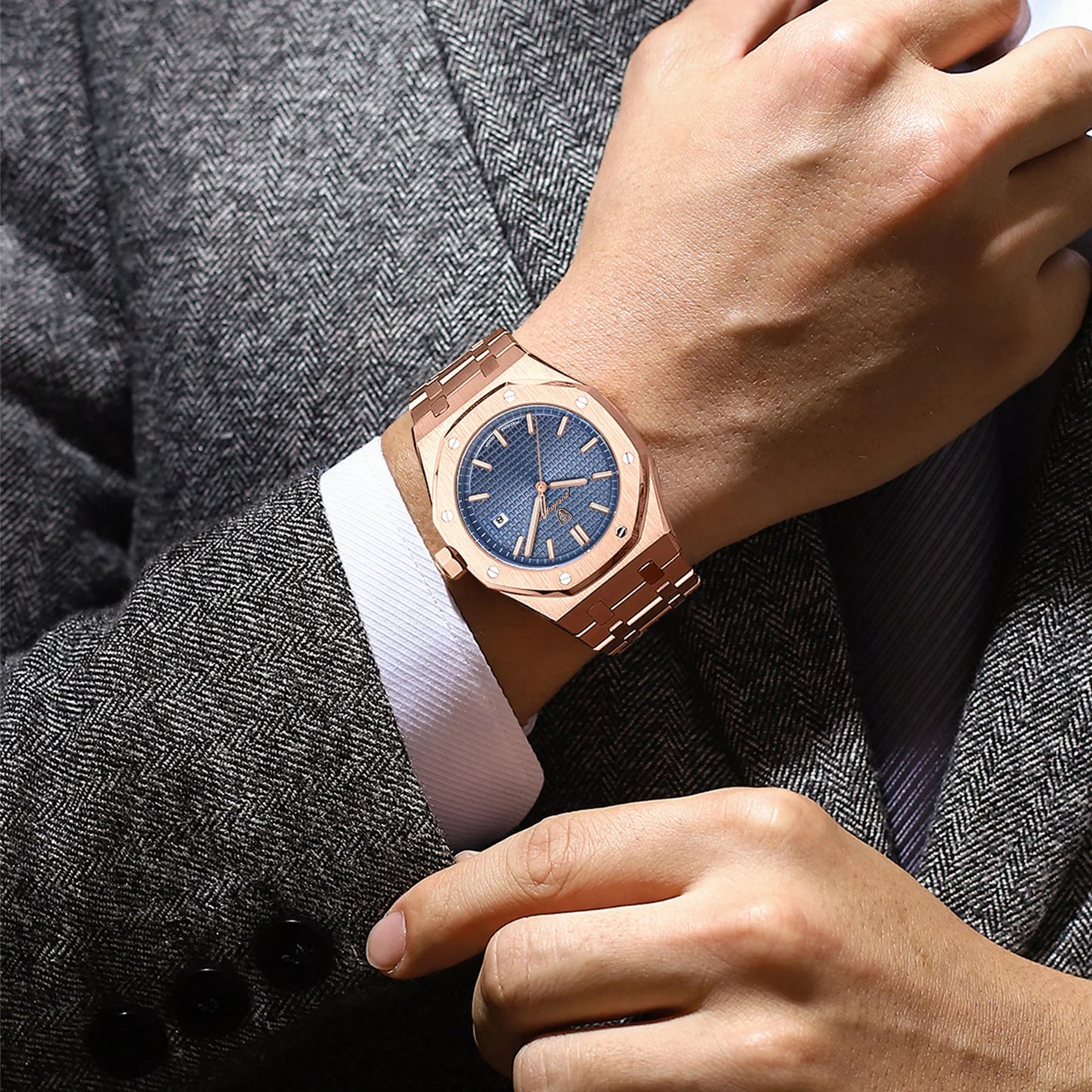 POEDAGAR Hot selling waterproof luminous calendar stainless steel men's square watch student trend business quartz watch