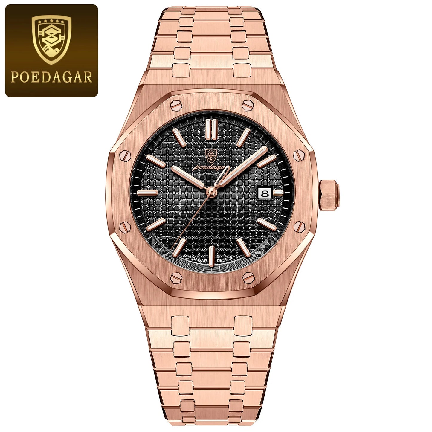 POEDAGAR Hot selling waterproof luminous calendar stainless steel men's square watch student trend business quartz watch