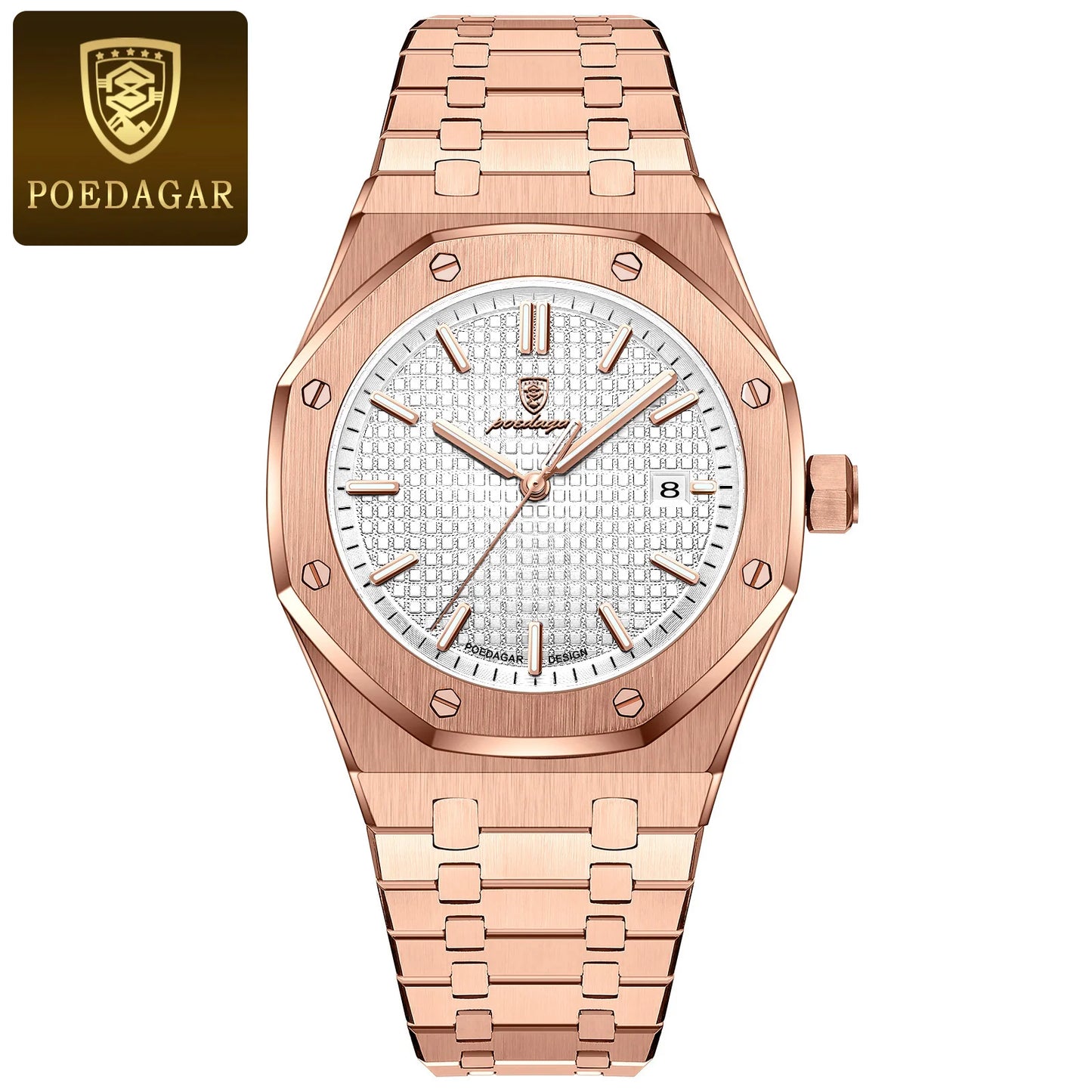 POEDAGAR Hot selling waterproof luminous calendar stainless steel men's square watch student trend business quartz watch